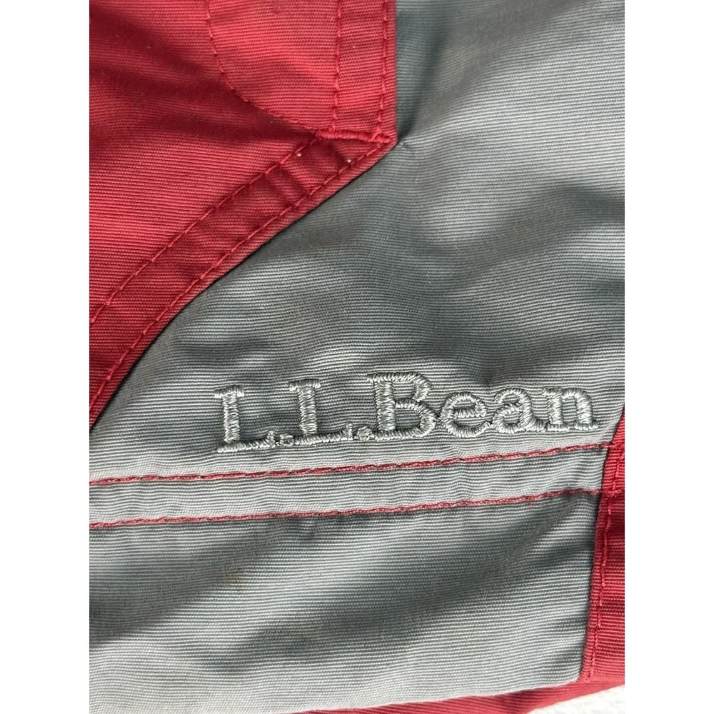 LL Bean Kids Winter Jacket Size 5-6 Red Gray Hooded Insulate